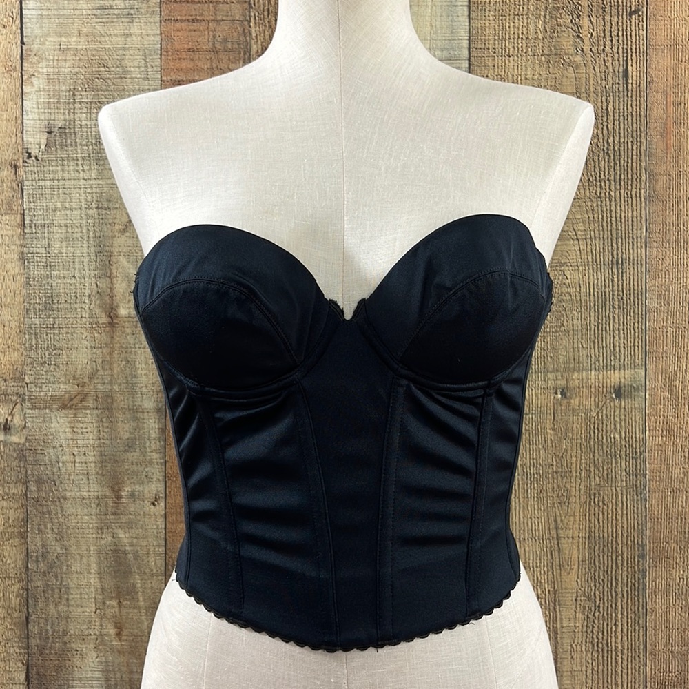 Natori Black Low Back Bustier Corset Top Womens 34B Strapless Underwire
